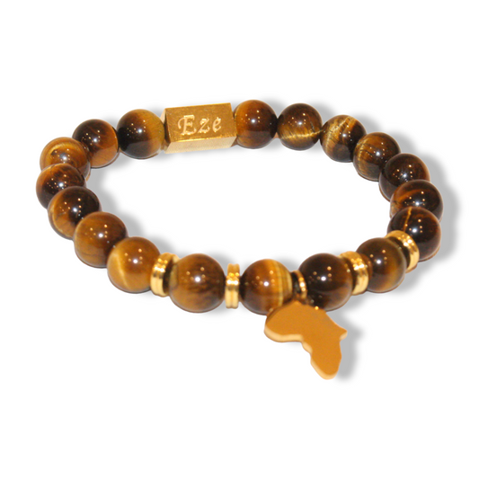 Brown "One Africa" Bracelet W/ Reversible Gold Charm