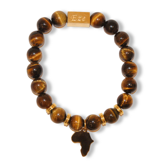 Brown "One Africa" Bracelet W/ Reversible Gold Charm