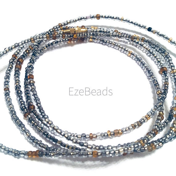 Silver W/ Gold Accent! African Waist Beads- African Jewelry, Waist Beads, Belly Chain, Belly Chains, Belly Beads - ShopEzeFashionn