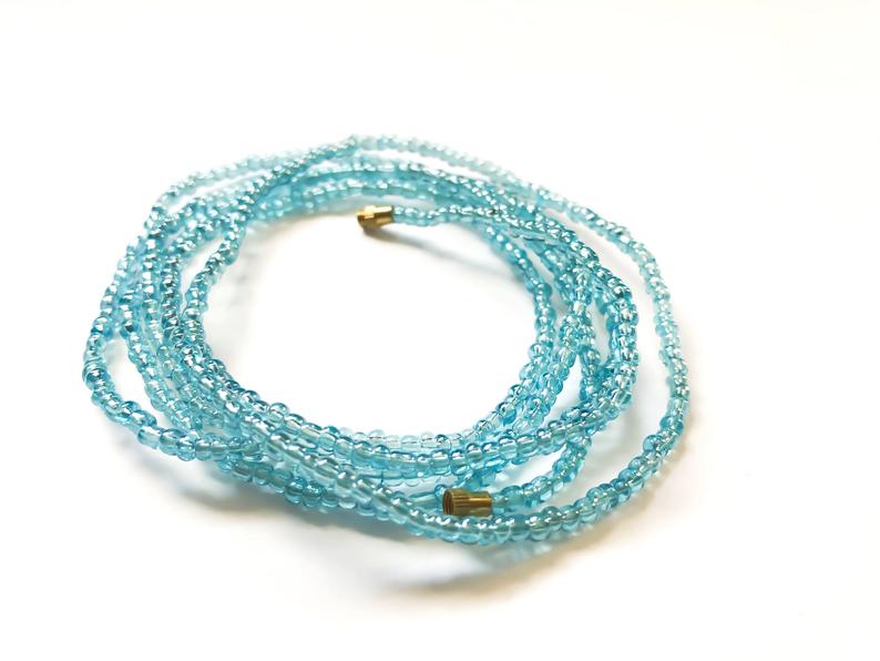 Translucent Sky Blue! African Waist Beads- African Jewelry, Belly Chain, Belly Beads, Waist Jewelry - ShopEzeFashionn